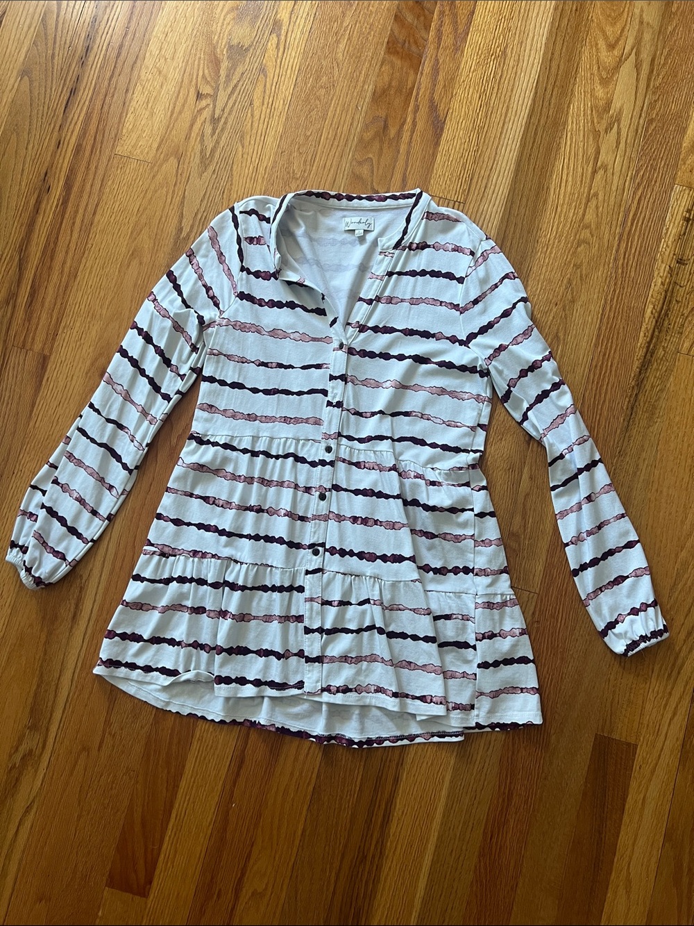Wonderly White Tunic with Burgundy and Dusty Rose Stripes